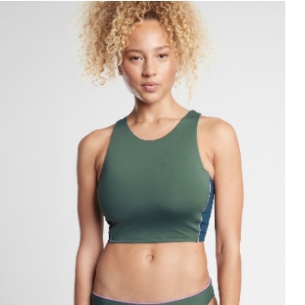 Athleta Colorblock Crop Bikini Top NEW Womens Green